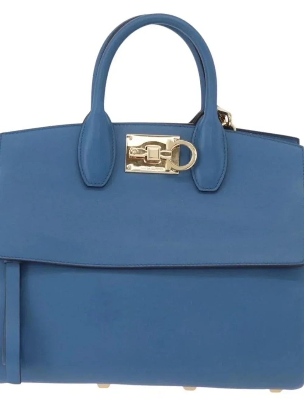 Salvatore Ferragamo Gancini Studio bag Bag Leather 2way Blue Gold Auth ka4871V